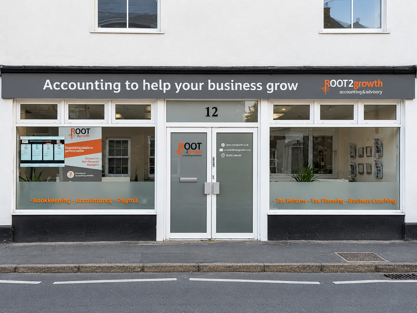 The Root2Growth office frontage at 12 Fore Street, Chudleigh, Devon